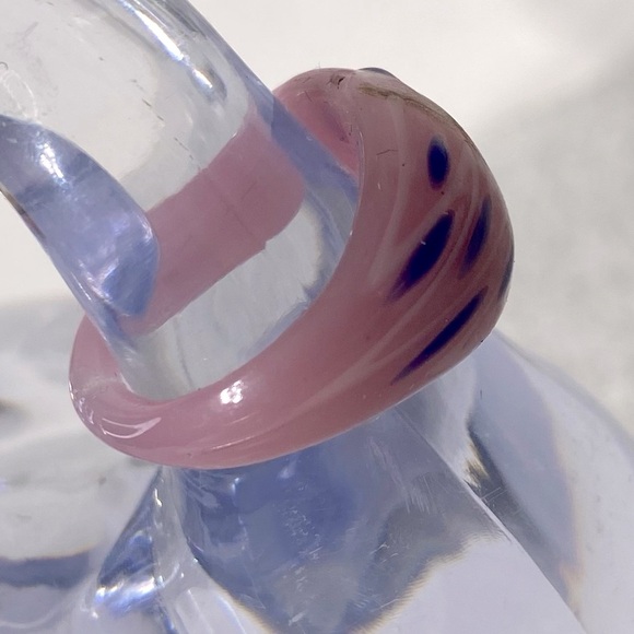 Vintage Art Glass Handmade Pink Blue Bronze Glitter Band Ring - Picture 5 of 11